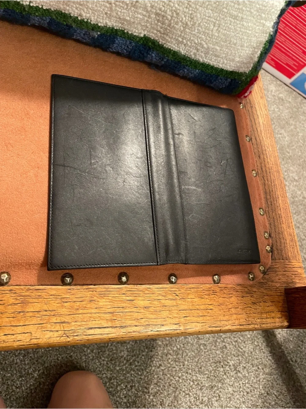 Tumi Black Leather Long Wallet, Travel Checkbook Cover, Passport, Portfolio